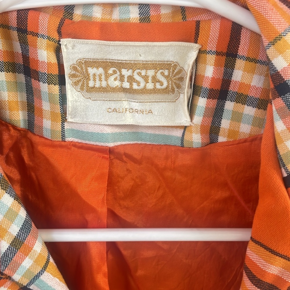 MARSIS California vintage 60’s orange blue plaid blazer jacket oversized collar - Picture 2 of 12